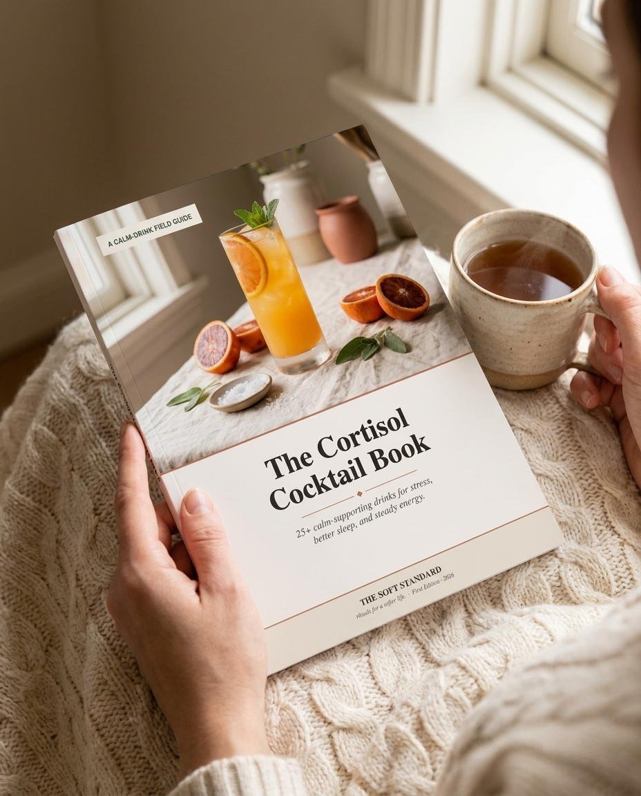 The Cortisol Cocktail Book held in hand — lifestyle